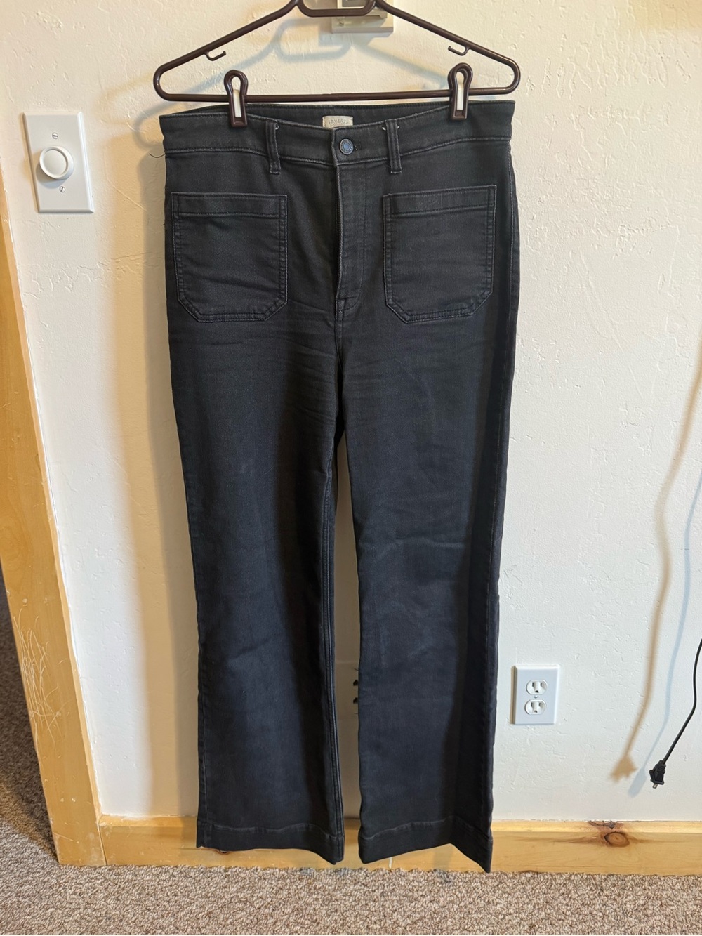 Faherty Black Wide Leg Jeans with Front Patch Pockets
